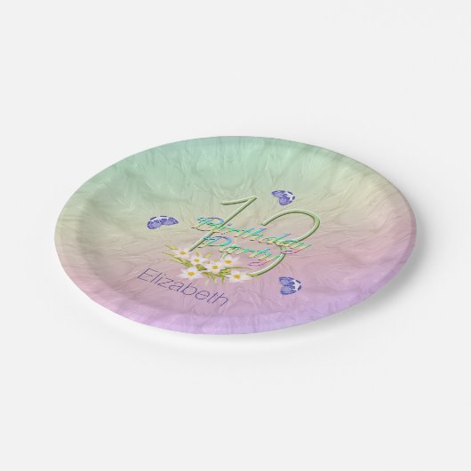 第13誕生会の蝶および野生の花 ペーパープレート (アングル)