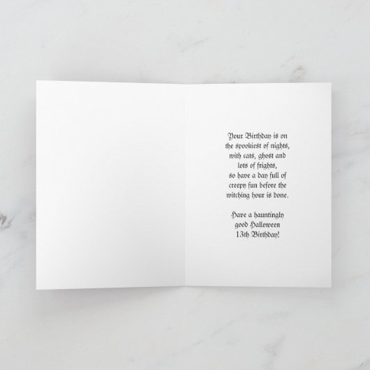 第13誕生日のハロウィンの幽霊およびカボチャ カード (内部)