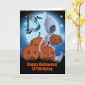 第13誕生日のハロウィンの幽霊およびカボチャ カード (黄色い花)