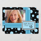 第13誕生日のパーティの招待状の暗藍色の点 招待状 (正面/裏面)