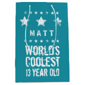 第13誕生日の世界で最もクールな13歳のティール(緑がかった色) Z13 ミディアムペーパーバッグ (正面)