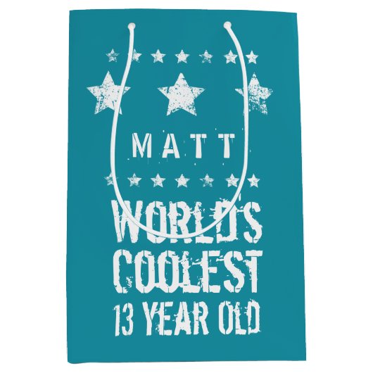 第13誕生日の世界で最もクールな13歳のティール(緑がかった色) Z13 ミディアムペーパーバッグ (正面)