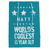 第13誕生日の世界で最もクールな13歳のティール(緑がかった色) Z13 ミディアムペーパーバッグ (裏面)