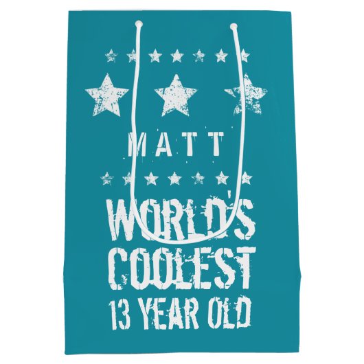 第13誕生日の世界で最もクールな13歳のティール(緑がかった色) Z13 ミディアムペーパーバッグ (裏面)