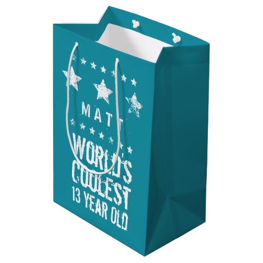 第13誕生日の世界で最もクールな13歳のティール(緑がかった色) Z13 ミディアムペーパーバッグ (裏面アングル)