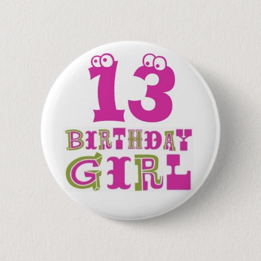 第13誕生日の女の子ボタンのバッジ 缶バッジ (正面)