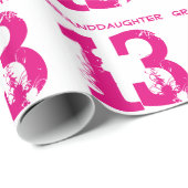 第13誕生日の孫娘、白のピンクの文字 ラッピングペーパー (ロールコーナー)