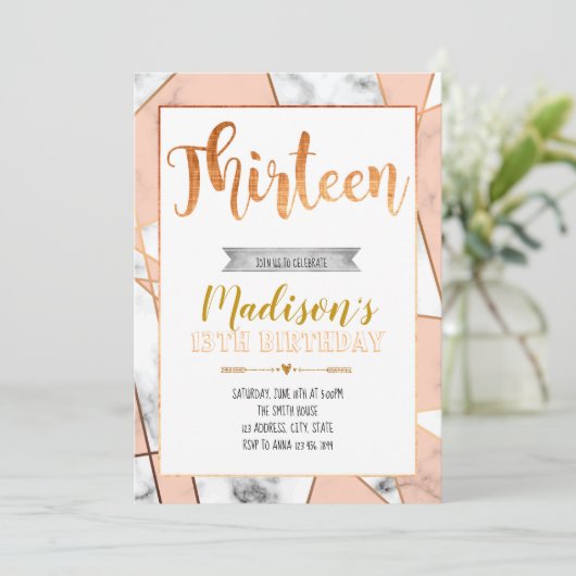 第13誕生日の招待に大理石模様をつけて下さい 招待状 (スタンド正面)