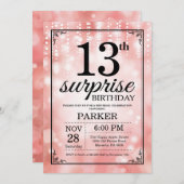 第13誕生日の招待状のピンクのグリッターを驚かして下さい 招待状 (正面/裏面)