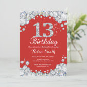 第13誕生日の招待状の赤く、銀製のダイヤモンド 招待状 (スタンド正面)