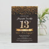 第13誕生日の招待状の黒および金ゴールドを驚かして下さい 招待状 (スタンド正面)