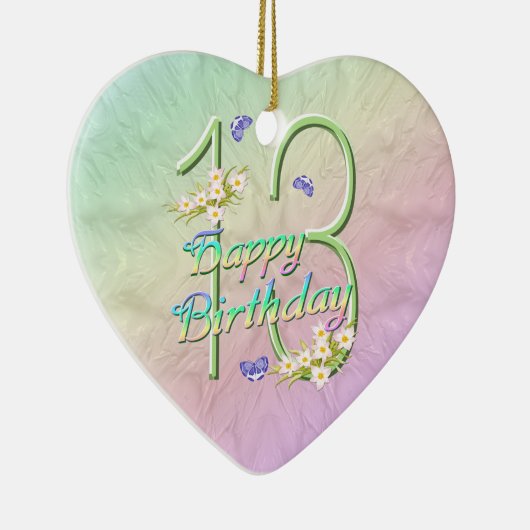 第13誕生日の虹の記念品のハートのオーナメント セラミックオーナメント (右)