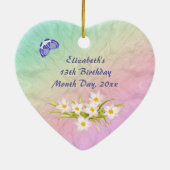 第13誕生日の虹の記念品のハートのオーナメント セラミックオーナメント (裏面)