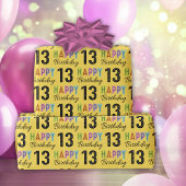 第13誕生日カラフルタイポグラフィ ラッピングペーパー