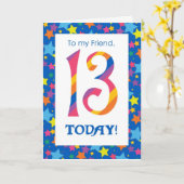 第13誕生日カード(友ストライプ人、星) カード (黄色い花)