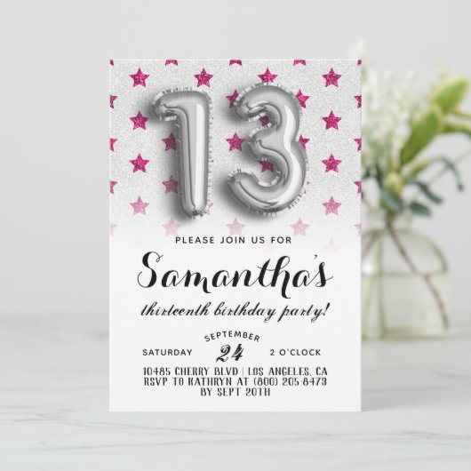 第13誕生日スターグリッター招待状 招待状 (スタンド正面)