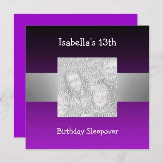 第13誕生日スリーポバーシルバーパープルフォト2 招待状 (正面/裏面)