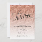 第13誕生日バラ金ゴールドグラデーショングリッター招待状 招待状 (正面)