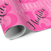 第13誕生日ピンク名前をカスタムするタイポグラフィ ラッピングペーパー (ロールコーナー)