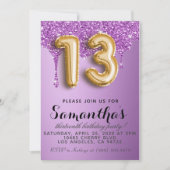 第13誕生日フェイクグリッター招待状 招待状 (正面)