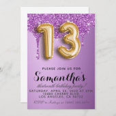 第13誕生日フェイクグリッター招待状 招待状 (正面/裏面)