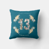 第13誕生日フォトコラージイエローフラワーティール（緑がかった色） クッション (裏面)