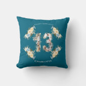 第13誕生日フォトコラージイエローフラワーティール（緑がかった色） クッション (正面)