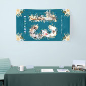 第13誕生日フォトコラージュティール（緑がかった色）黄色い花 横断幕 (トレードショー)