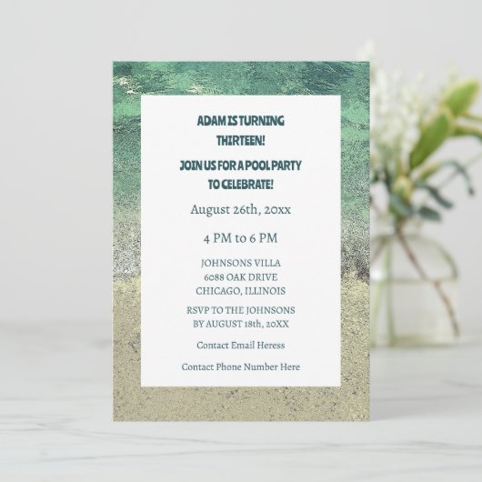 第13誕生日プールパーティーウォーター抽象芸術アートカスタム 招待状 (スタンド正面)