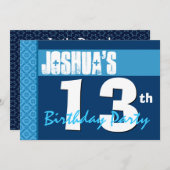 第13誕生日モダンブルーX210 招待状 (正面/裏面)