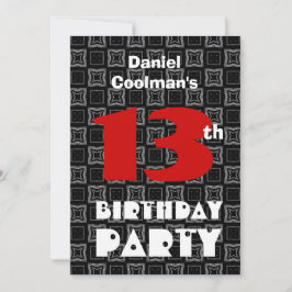 第13誕生日モダン10代の白黒パターンV06 招待状