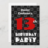 第13誕生日モダン10代の白黒パターンV06 招待状 (正面/裏面)