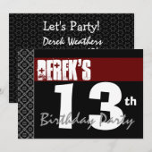 第13誕生日モダン:ボーイレッドホワイトブラックY119 招待状 (正面/裏面)