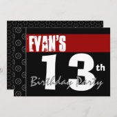 第13誕生日モダンFor Him赤白黒G215 招待状 (正面/裏面)
