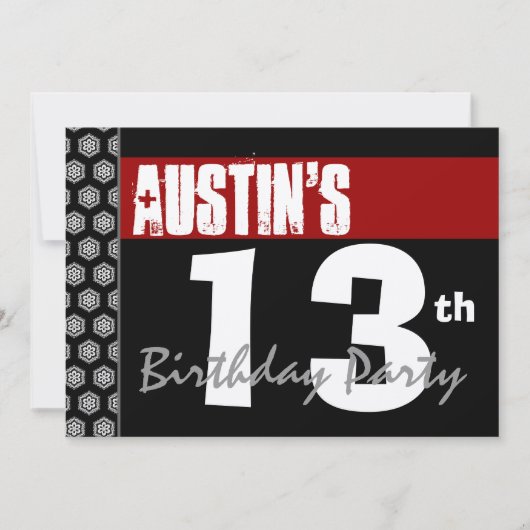 第13誕生日モダンFor Him赤白黒W667 招待状 (正面)
