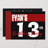 第13誕生日モダンFor Him赤黒X207 招待状 (正面/裏面)