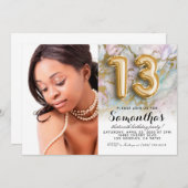 第13誕生日大理石金ゴールドポートレート招待状 招待状 (正面/裏面)