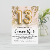 第13誕生日大理石金ゴールド招待状 招待状 (スタンド正面)