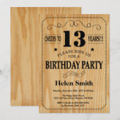 第13誕生日招待状ウ素朴ッド 招待状 (正面/裏面)