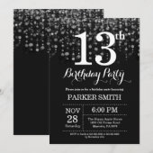 第13誕生日招待状シルバーグリッター 招待状 (正面/裏面)