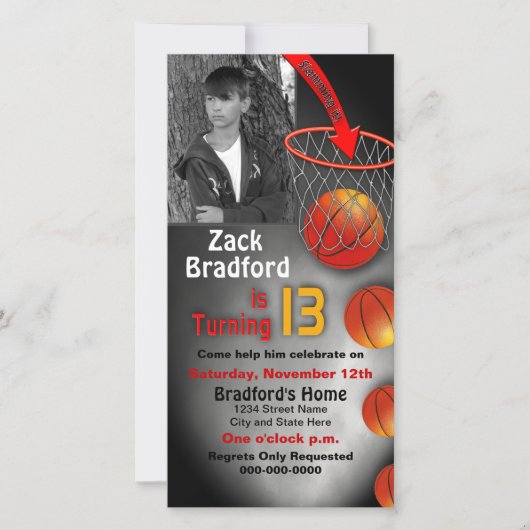第13誕生日招待状バスケットボールフープ (正面)