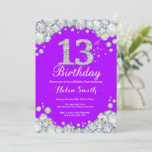 第13誕生日招待状パープルアンドシルバーダイヤモンド 招待状 (スタンド正面)