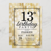 第13誕生日招待状金ゴールドグリッター 招待状 (正面/裏面)