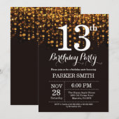 第13誕生日招待状金ゴールドグリッター 招待状 (正面/裏面)