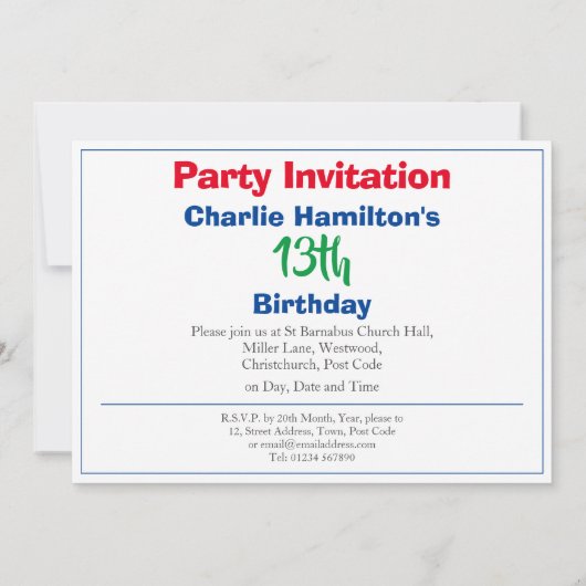 第13誕生日招待状 (裏面)