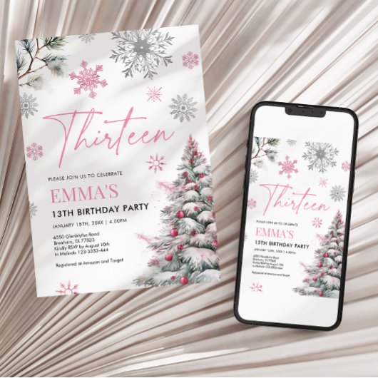 第13誕生日招待状13誕生日ピンク 招待状