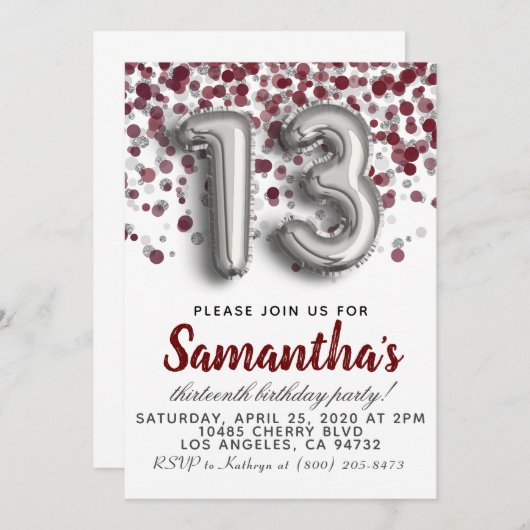 第13誕生日招待状 招待状 (正面/裏面)