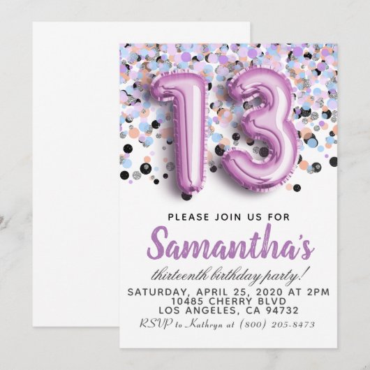 第13誕生日招待状 招待状 (正面/裏面)