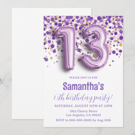 第13誕生日招待状 招待状 (正面/裏面)
