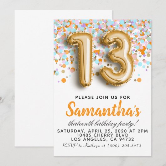 第13誕生日招待状 招待状 (正面/裏面)